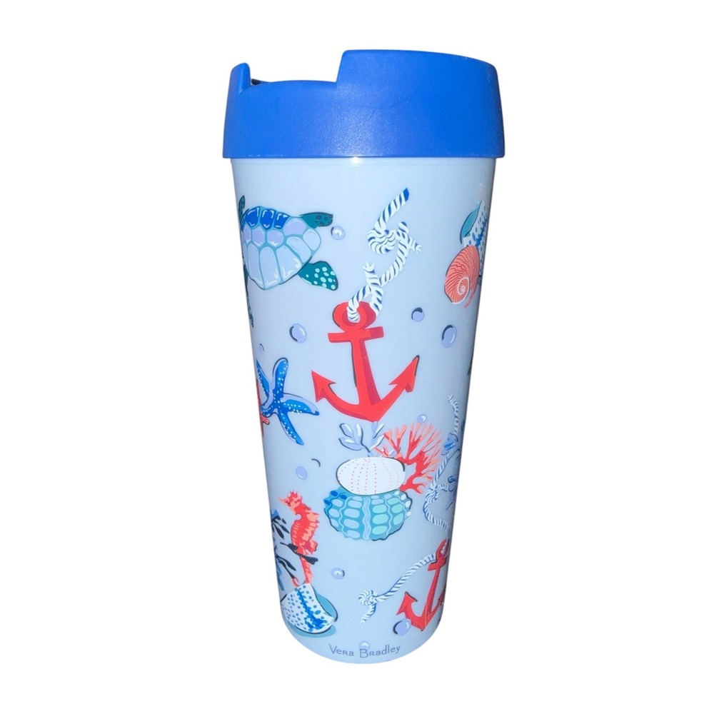 Vera Bradley Travel Tumbler Unisex OS Blue Nautical Sea Turtle Anchor Cup